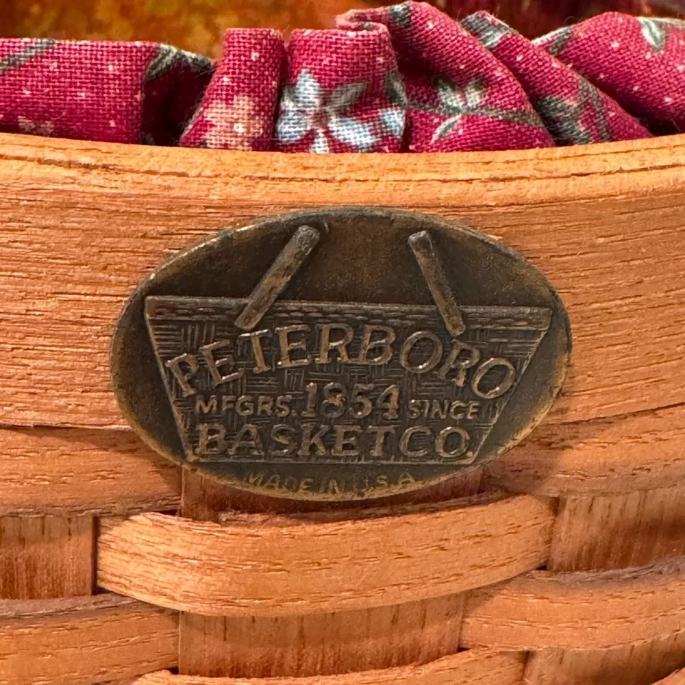 PETERBORO Basket Company Basket w/ Leather Handles and Liner - Made in USA
